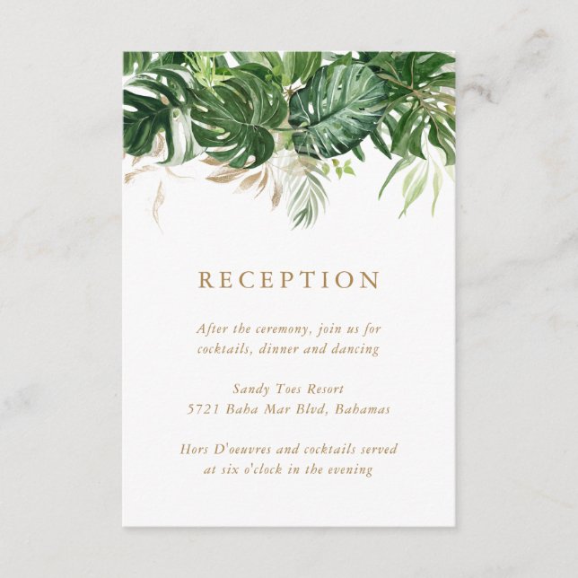 Modern Guld Greenery Tropical Wedening Reception Tilläggskort (Framsida)