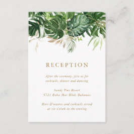 Modern Guld Greenery Tropical Wedening Reception Tilläggskort