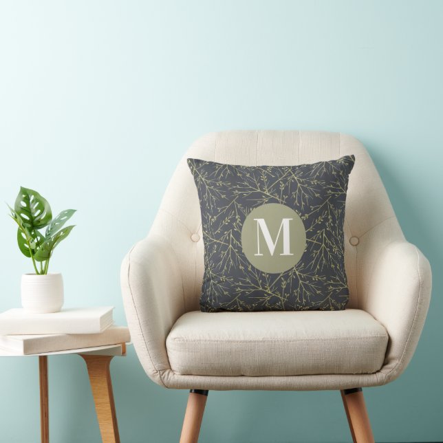 Modern Guld Greenish Gult Fall White Monogram Kudde (Stol)