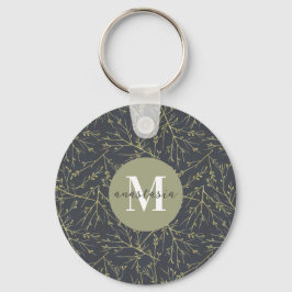 Modern Guld Greenish Gult Fall White Monogram Nyckelring