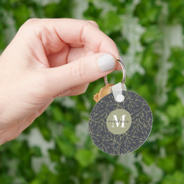 Modern Guld Greenish Gult Fall White Monogram Nyckelring