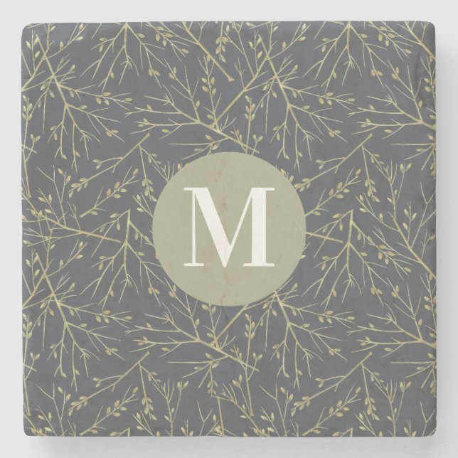Modern Guld Greenish Gult Fall White Monogram Stenunderlägg (Framsidan)