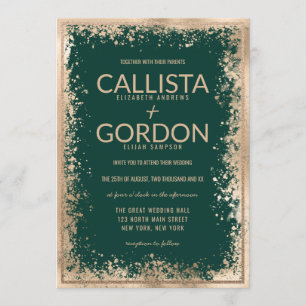 Modern Guld Grönt Splatter Glitter Gräns Bröllop Inbjudningar
