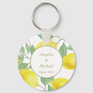 Modern Guld Gult Lemons Grönt Löv Bröllop Nyckelring