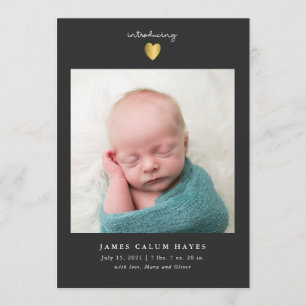 Modern Guld Heart Boy Photo Birth-annonsering Inbjudningar