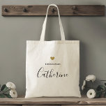 Modern Guld Heart Bridesmaid Tote Bag Tygkasse<br><div class="desc">Anpassningsbar-designad tote-väska för din brud som har personlig namn i modern manuell kalligrafi med guld hjärtdesign.</div>
