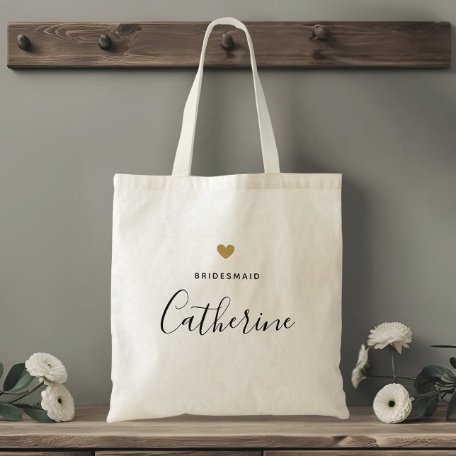 Modern Guld Heart Bridesmaid Tote Bag Tygkasse (Skapare uppladdad)