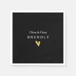Modern Guld Heart Bröllop Pappra Napkins - svart Pappersservett