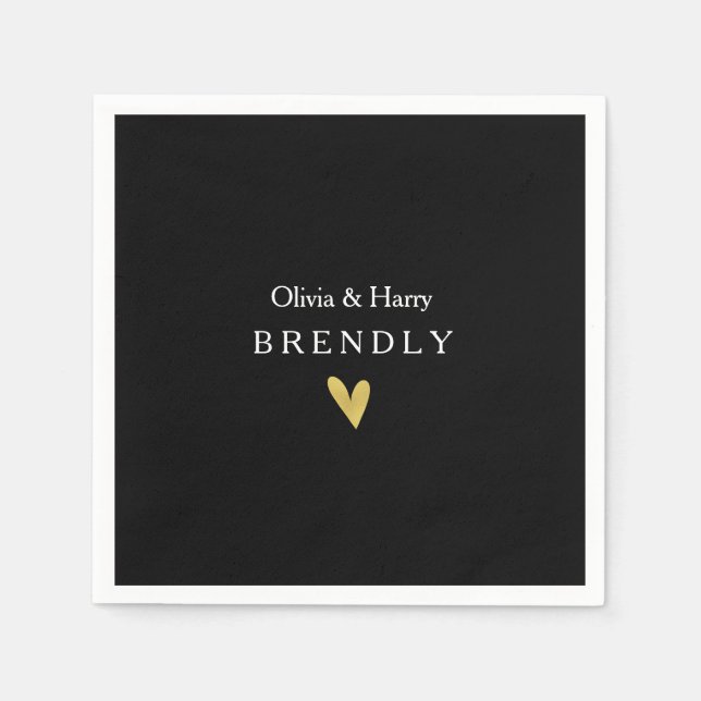 Modern Guld Heart Bröllop Pappra Napkins - svart Pappersservett (Framsidan)