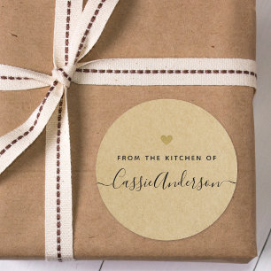Modern Guld Heart Brown Kraft Baking Gift Runt Klistermärke