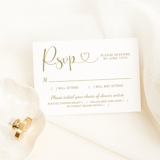 Modern Guld Heart Calligraphy-skript Bröllop OSA Kort (Skapare uppladdad)