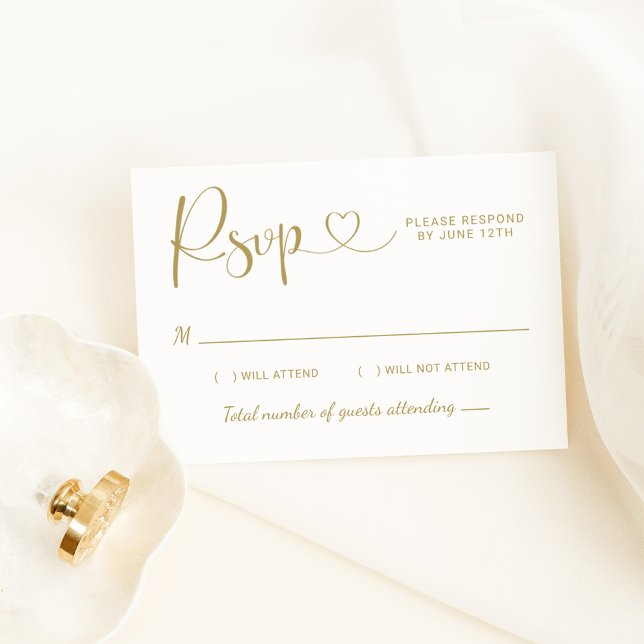 Modern Guld Heart Calligraphy-skript Bröllop OSA Kort (Skapare uppladdad)