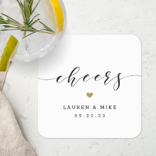 Modern Guld Heart Cheers Bröllop Underlägg Papper Kvadrat