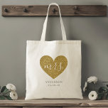 Modern Guld Heart Future Mrs. Tygkasse<br><div class="desc">Anpassningsbar-designad tote-väska med guld glitter hjärta och modern kalligrafi för hand. Anpassa med det nya efternamnet.</div>