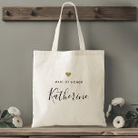 Modern Guld Heart Maid of honor Tote Bag Tygkasse<br><div class="desc">En anpassningsbar-designad tote-väska för maid of honor med personlig namn i modern manuell kalligrafi med guld hjärtdesign.</div>