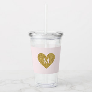 Modern Guld Heart Personlig Monogram Rosa Take Away Mugg