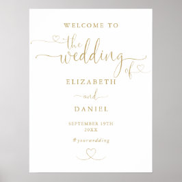 Modern guld hjärta script bröllopsväxkomstskylt poster