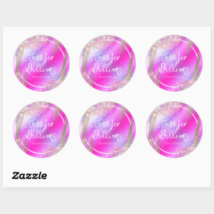 Modern Guld Holografiska Glitter Faux Foil Busines Runt Klistermärke