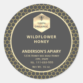 Modern guld honungsbin honung burk runt klistermärke