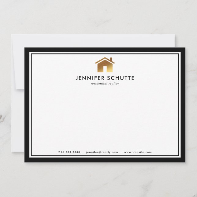 Modern Guld House-Logotyp Realtor-Personlig - plat Anteckningskort (Framsida)