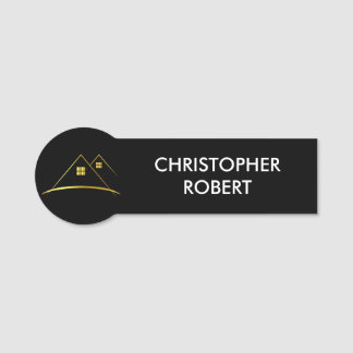 Modern Guld Hus Logotyp Fastigheter Namnbricka