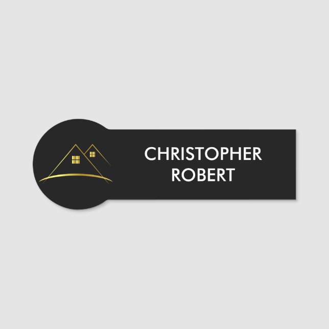 Modern Guld Hus Logotyp Fastigheter Namnbricka (Framsida)