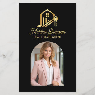 Modern Guld Hus Nyckel Fastighetsmäklare Flygblad