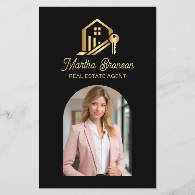 Modern Guld Hus Nyckel Fastighetsmäklare Flygblad (Baksidan)