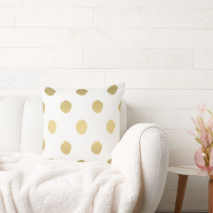 Modern Guld Ikat Dots Mönster White Kudde