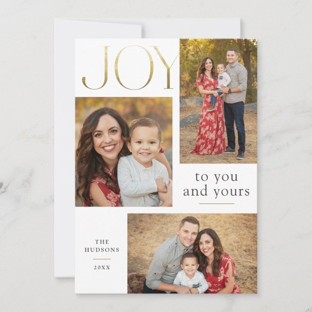 Modern Guld Joy Calligraphy Multi-Photo Flat Julkort (Framsida)