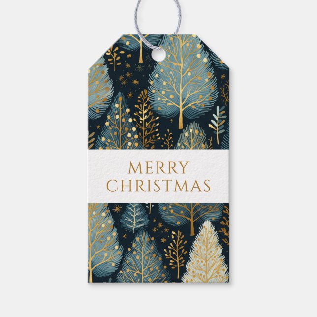Modern Guld Jul Skog God Jul Presentetikett (Framsidan)