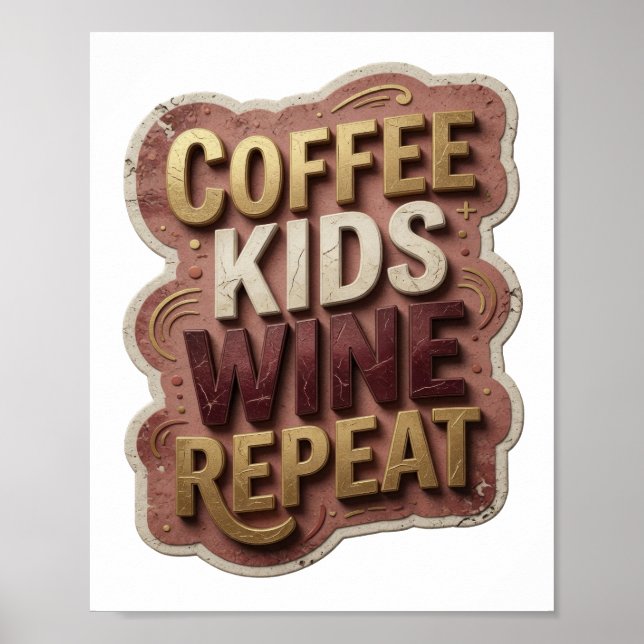 Modern Guld KAFÉ BARN VIN REPETERAR Poster (Framsidan)