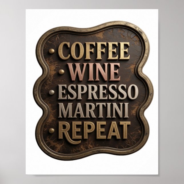 Modern Guld KAFFE VIN ESPRESSO MARTINI REPETERAR Poster (Framsidan)