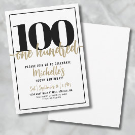 Modern Guld-Kalligrafi 100-års Födelsedagsfest Inbjudningar