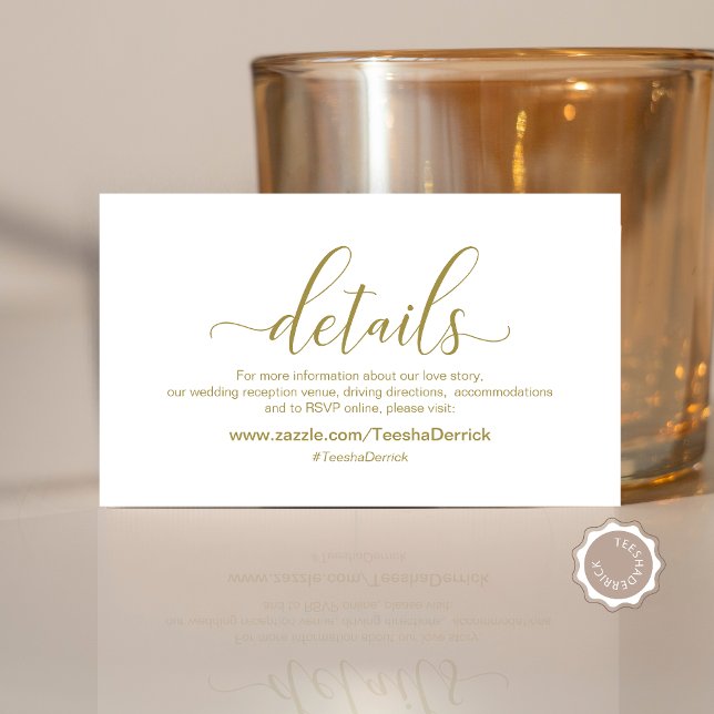 Modern Guld-kalligrafi, Bröllop-information Tilläggskort (Modern Gold calligraphy, Wedding Celebration Details, Invitation Enclosure Card)