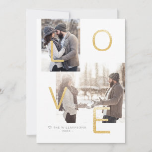 Modern Guld Kärlek Minimalistiskt Newlyweds-foto Julkort