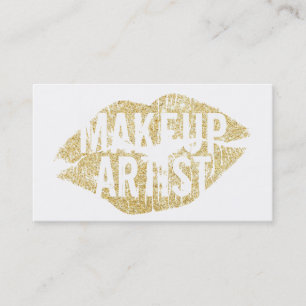 Modern Guld Kiss Bold Text Makeup Artist Visitkort