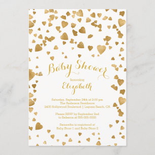 Modern Guld-konfetti Hearts Baby Shower-inbjudan Inbjudningar