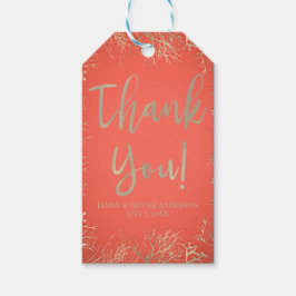 Modern Guld Korall Orange Elegant Strandbröllop Presentetikett
