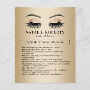 Modern Guld Lash Extensions Aftercare Instruction Flygblad