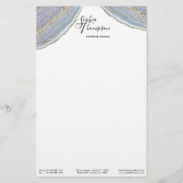 Modern Guld Lavender Geode Agate - Stationery Brevpapper