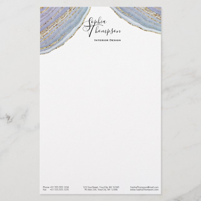 Modern Guld Lavender Geode Agate - Stationery Brevpapper (Framsida)