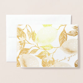 Modern Guld Lemon & Löv Bröllop Tack, Rie Folierat Kort