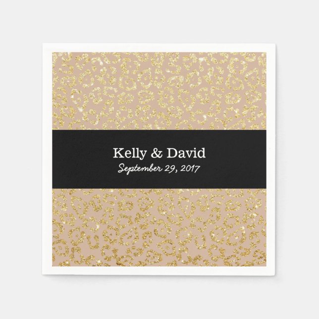 Modern Guld Leopard Print Elegant Neutralt Bröllop Pappersservett (Framsidan)