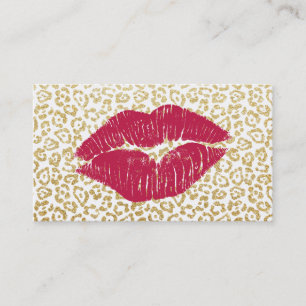 Modern Guld Leopard Skriv ut Red Kiss Makeup Artis Visitkort