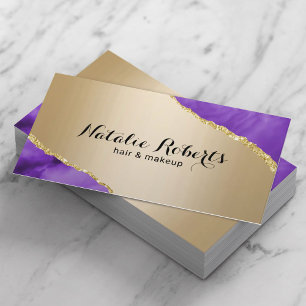 Modern Guld Lila Agate Makeup Artist Hair Salon Visitkort