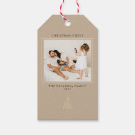 Modern Guld-Lit Träd Photo jul Cheer Kraft Presentetikett