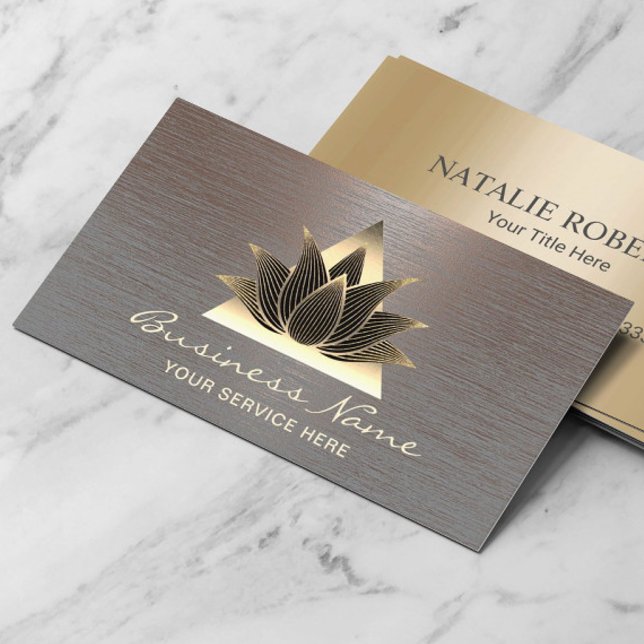 Modern Guld Lotus Logotyp Snyggt Copper Salon Spa Visitkort (Skapare uppladdad)