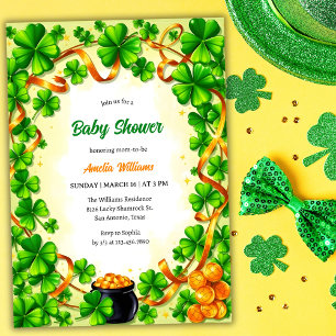 Modern Guld & Lucky Shamrock Baby Shower Inbjudningar