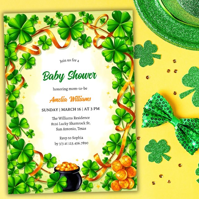 Modern Guld & Lucky Shamrock Baby Shower Inbjudningar (Modern Gold & Lucky Shamrock Baby Shower Invitation)